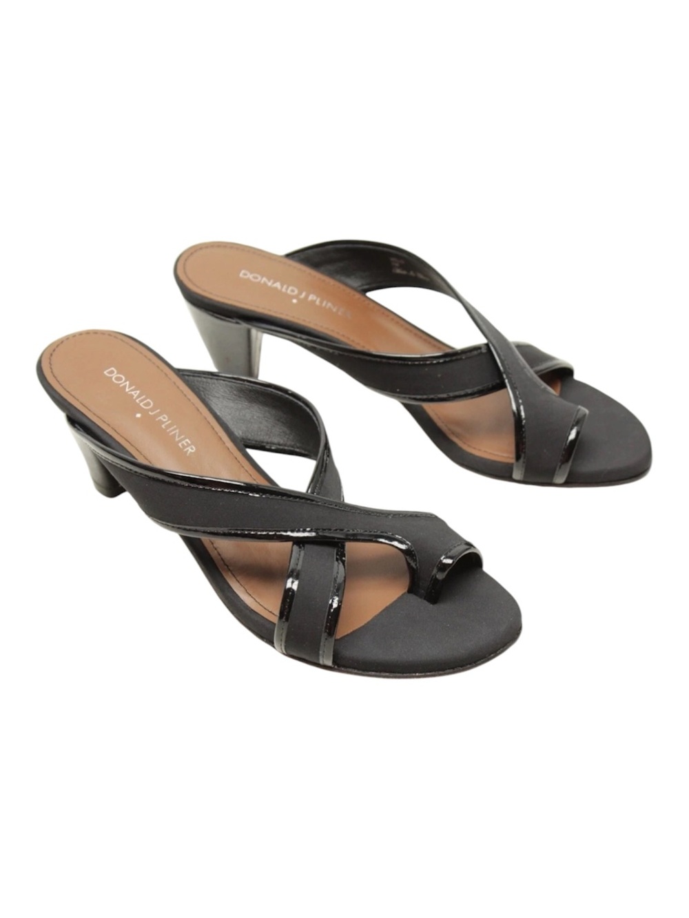 Donald J Pliner Velo Black Patent Leather Toe Ring Kitten Heel Sandals Size 9.5